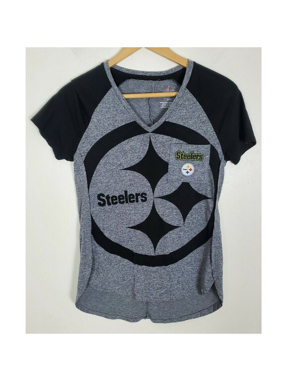 Steelers Majestic Size Small Grey Black Pittsburgh Tee Women's S